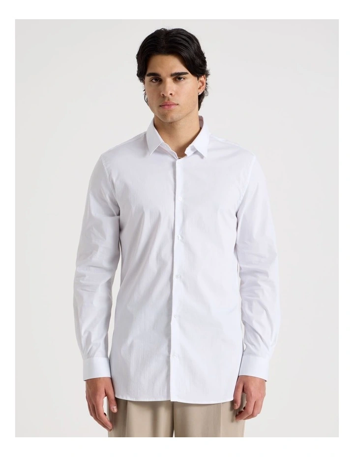 Slim Fit Stretch Long Sleeve Shirt in White image 5
