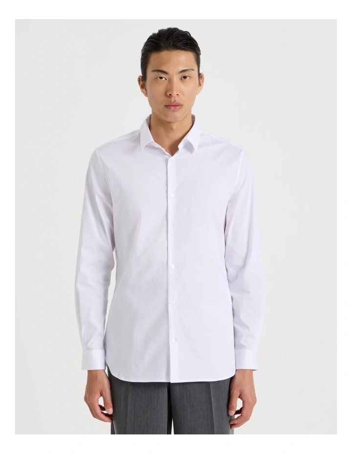 Slim Fit Stretch Long Sleeve Shirt in White image 5
