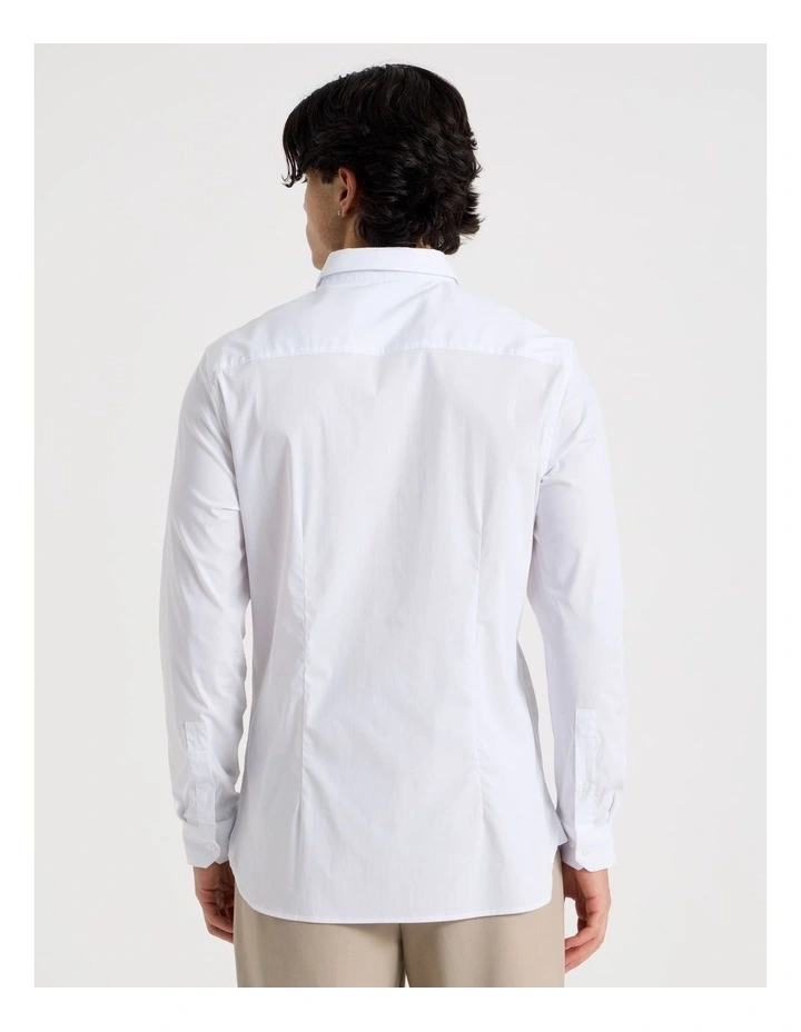 Slim Fit Stretch Long Sleeve Shirt in White image 6