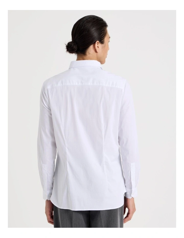 Slim Fit Stretch Long Sleeve Shirt in White image 6