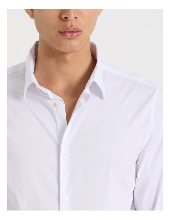 Slim Fit Stretch Long Sleeve Shirt in White image 7