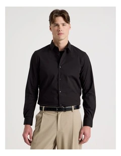 Slim Fit Stretch Long Sleeve Shirt in Black