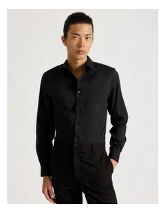 Slim Fit Stretch Long Sleeve Shirt in Black