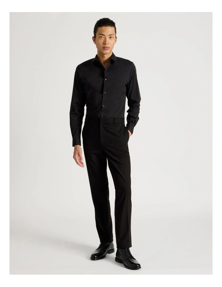 Slim Fit Stretch Long Sleeve Shirt in Black image 2