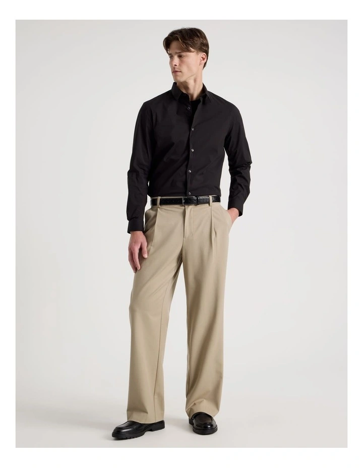 Slim Fit Stretch Long Sleeve Shirt in Black image 3