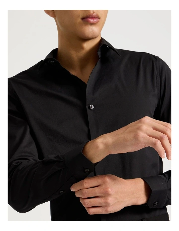 Slim Fit Stretch Long Sleeve Shirt in Black image 3