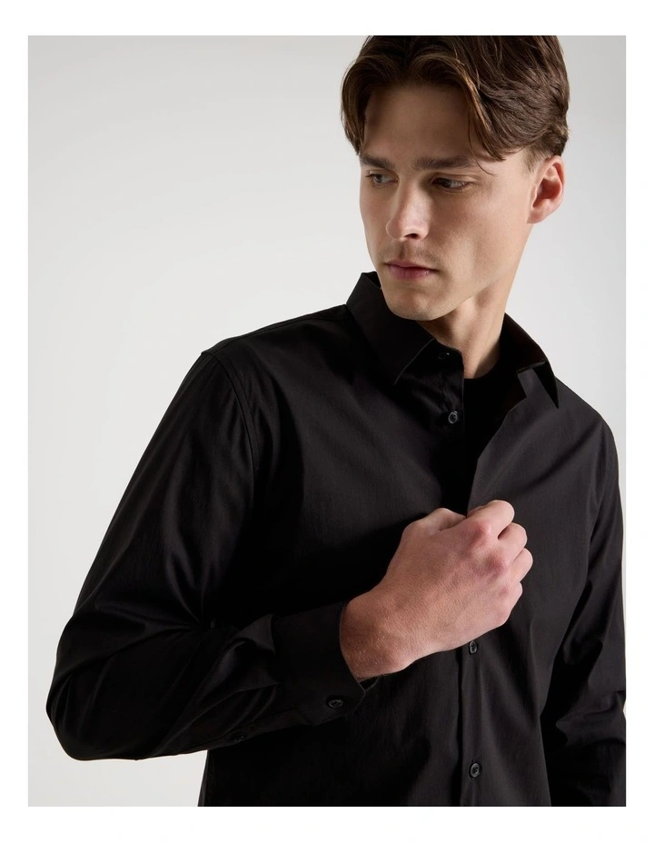 Slim Fit Stretch Long Sleeve Shirt in Black image 4