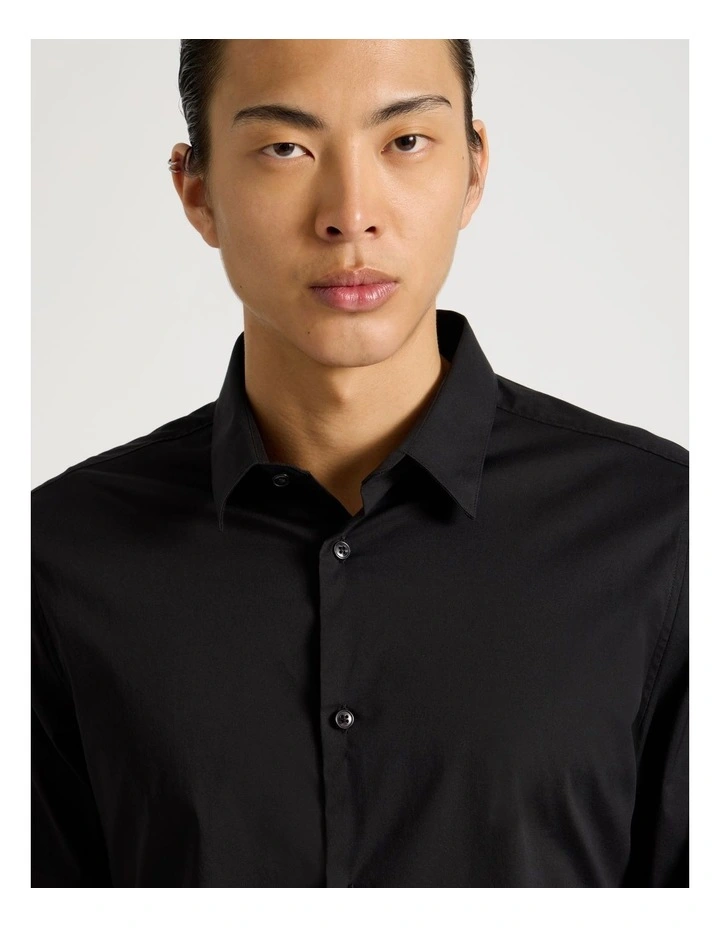 Slim Fit Stretch Long Sleeve Shirt in Black image 4