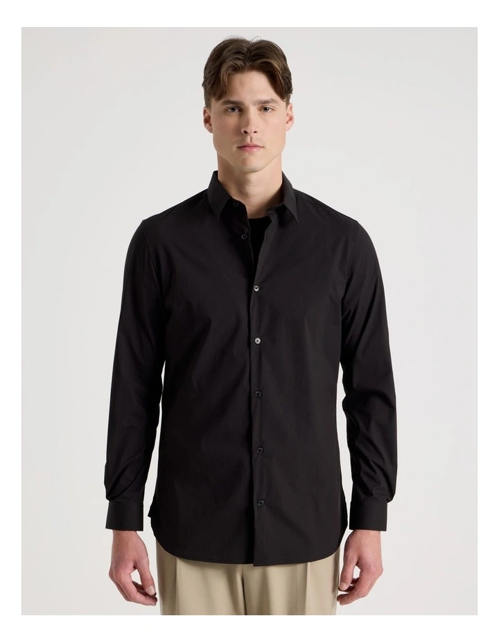 Slim Fit Stretch Long Sleeve Shirt in Black image 5