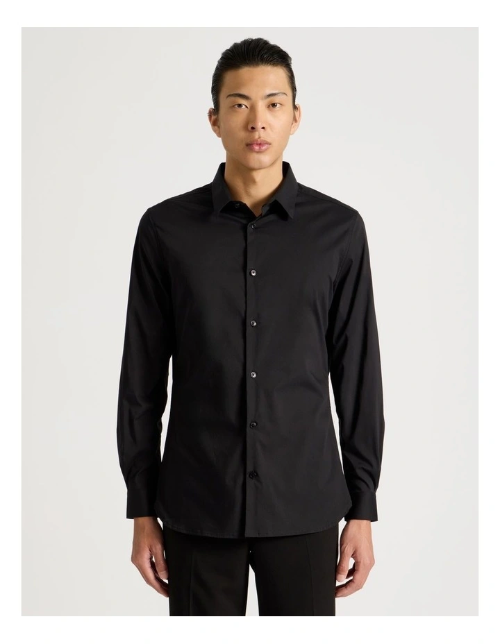 Slim Fit Stretch Long Sleeve Shirt in Black image 5