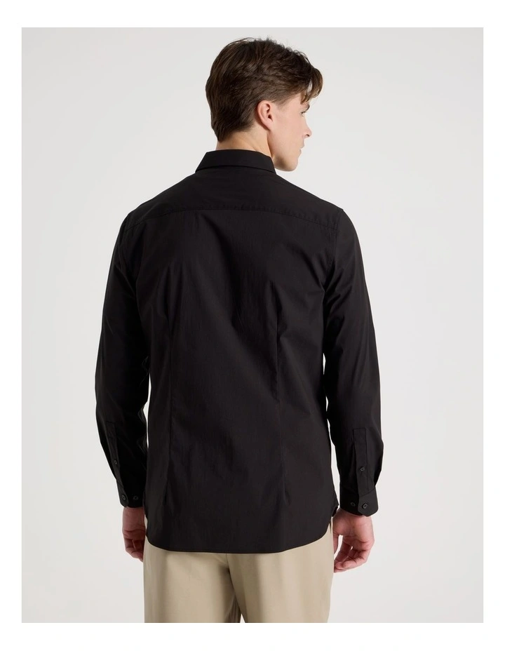 Slim Fit Stretch Long Sleeve Shirt in Black image 6