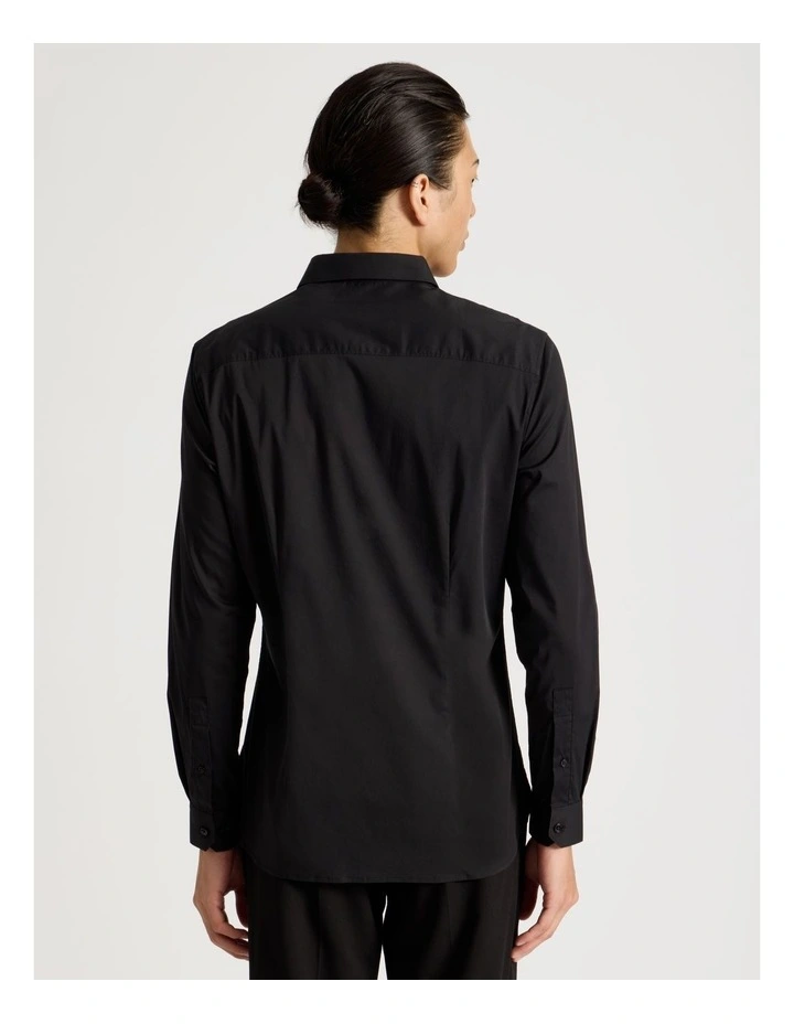 Slim Fit Stretch Long Sleeve Shirt in Black image 6