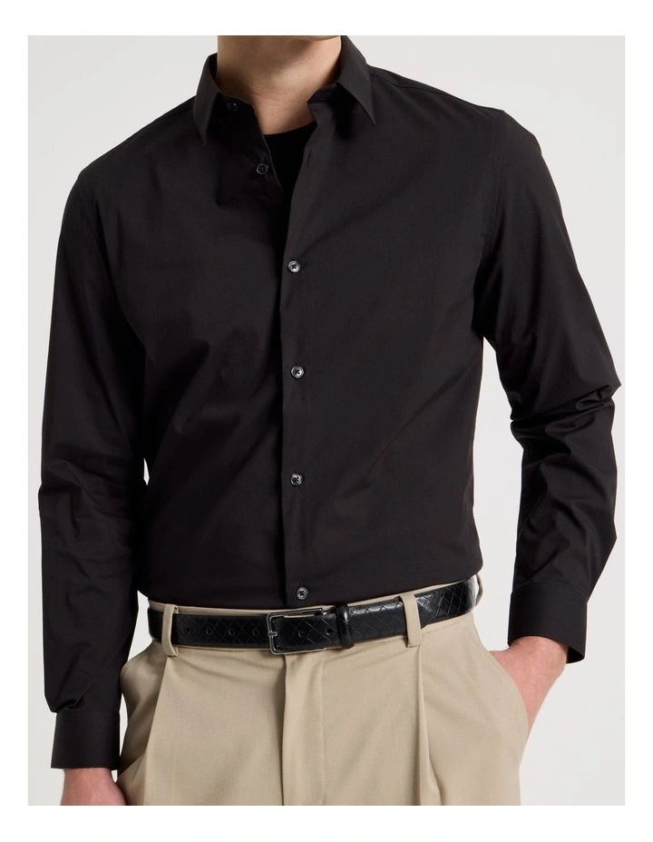 Slim Fit Stretch Long Sleeve Shirt in Black image 7