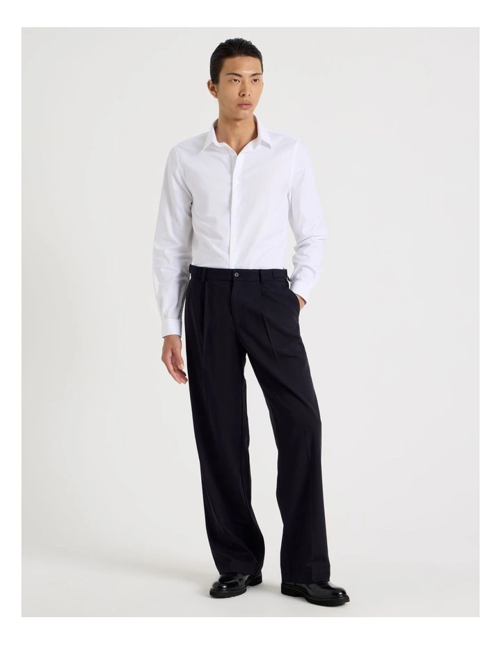 Slim Fit Cotton Dobby Long Sleeve Shirt in White image 5