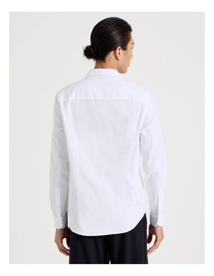 Slim Fit Cotton Dobby Long Sleeve Shirt in White image 6