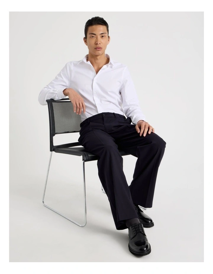 Slim Fit Cotton Dobby Long Sleeve Shirt in White image 7