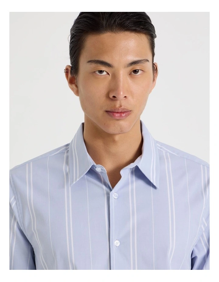 Relaxed Striped Long Sleeve Shirt in Blue image 3