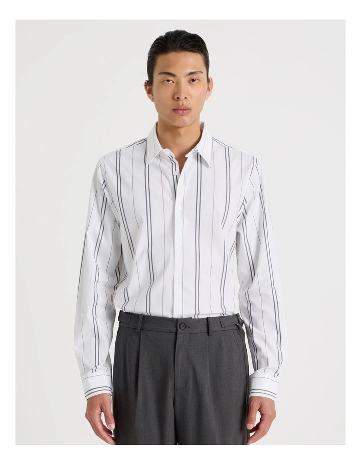 Relaxed Striped Long Sleeve Shirt in White image 2