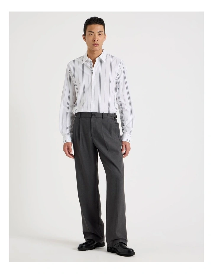 Relaxed Striped Long Sleeve Shirt in White image 3