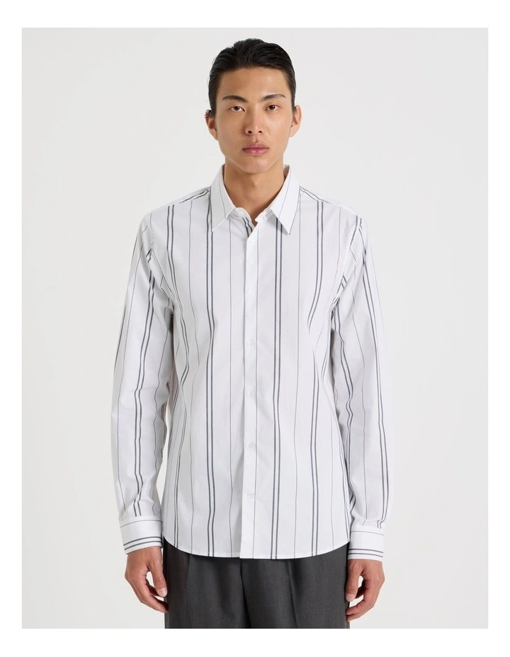 Relaxed Striped Long Sleeve Shirt in White image 5