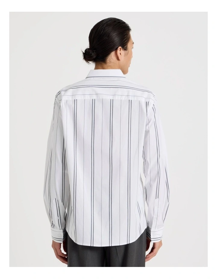 Relaxed Striped Long Sleeve Shirt in White image 6
