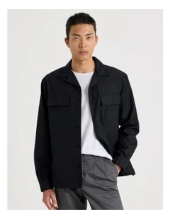 Drawstring Detail Long Sleeve Shirt in Black