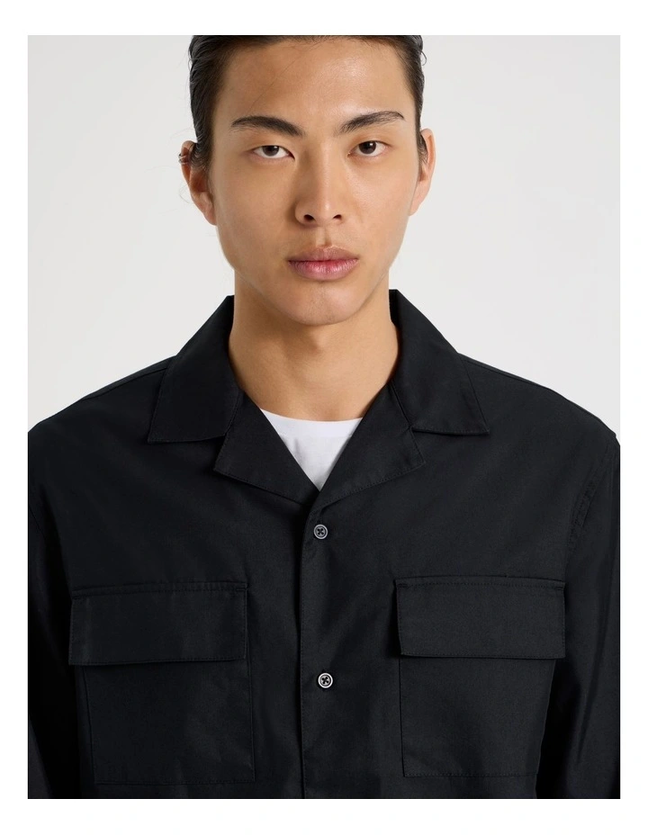 Drawstring Detail Long Sleeve Shirt in Black image 2