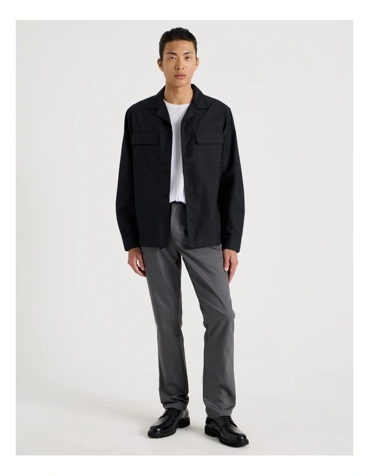 Drawstring Detail Long Sleeve Shirt in Black image 3