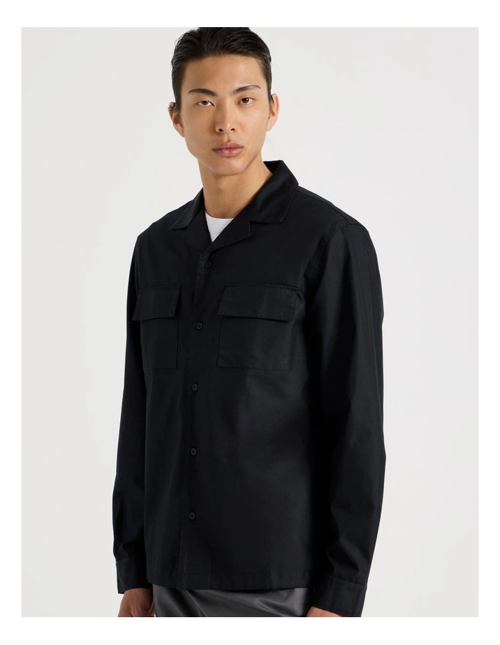 Drawstring Detail Long Sleeve Shirt in Black image 4