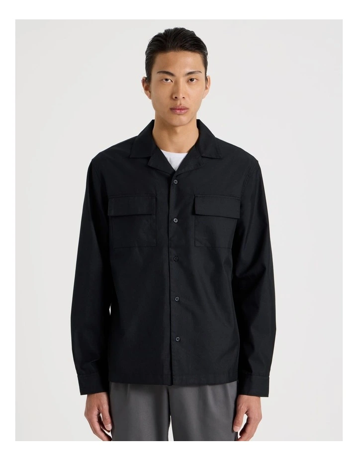 Drawstring Detail Long Sleeve Shirt in Black image 5