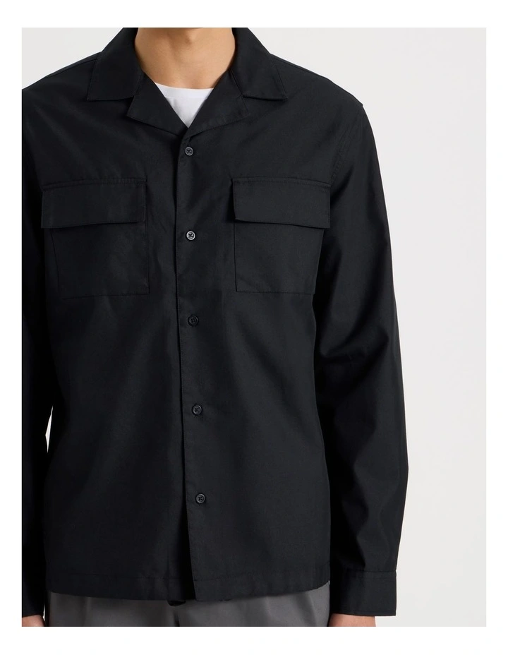 Drawstring Detail Long Sleeve Shirt in Black image 7