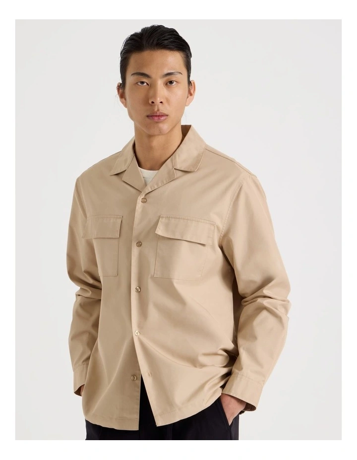Drawstring Detail Long Sleeve Shirt in Beige image 2