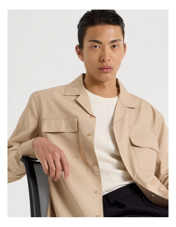 Drawstring Detail Long Sleeve Shirt in Beige image 4