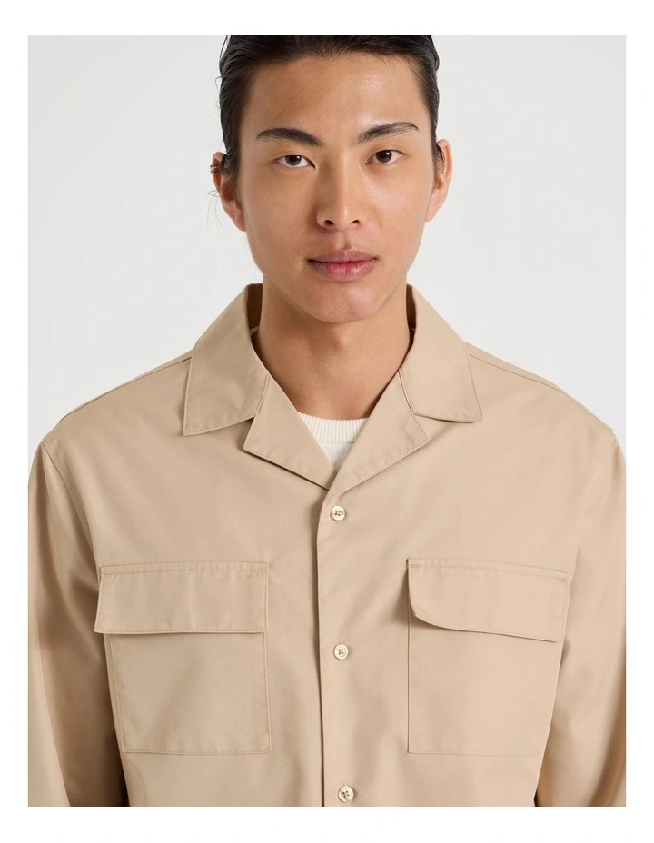 Drawstring Detail Long Sleeve Shirt in Beige image 7