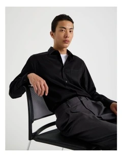 Long Sleeve With Chest Pocket Shirt in Black