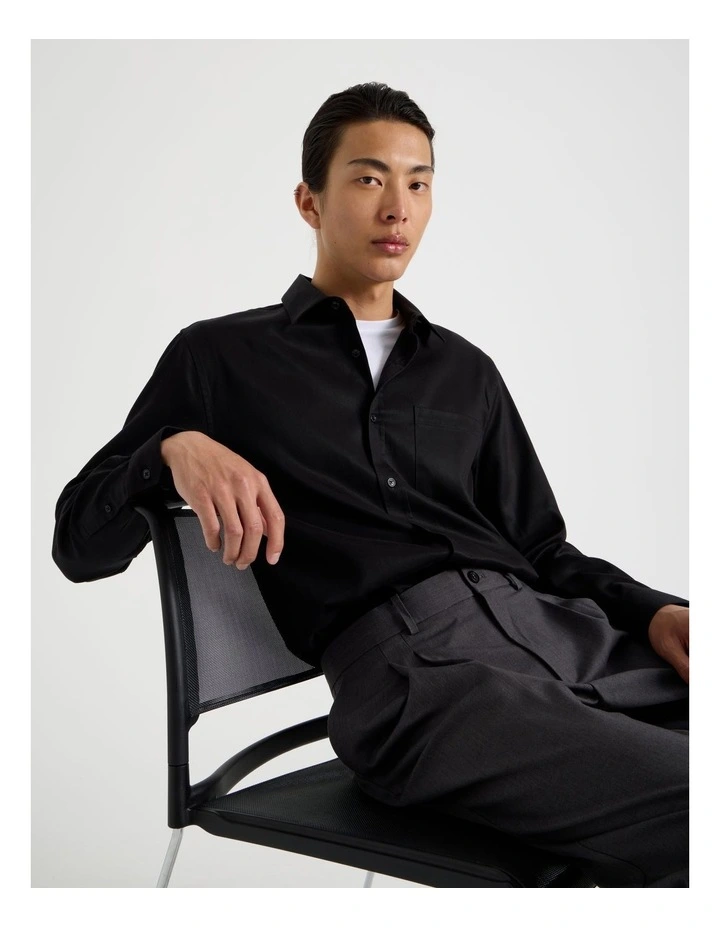 Long Sleeve With Chest Pocket Shirt in Black image 1
