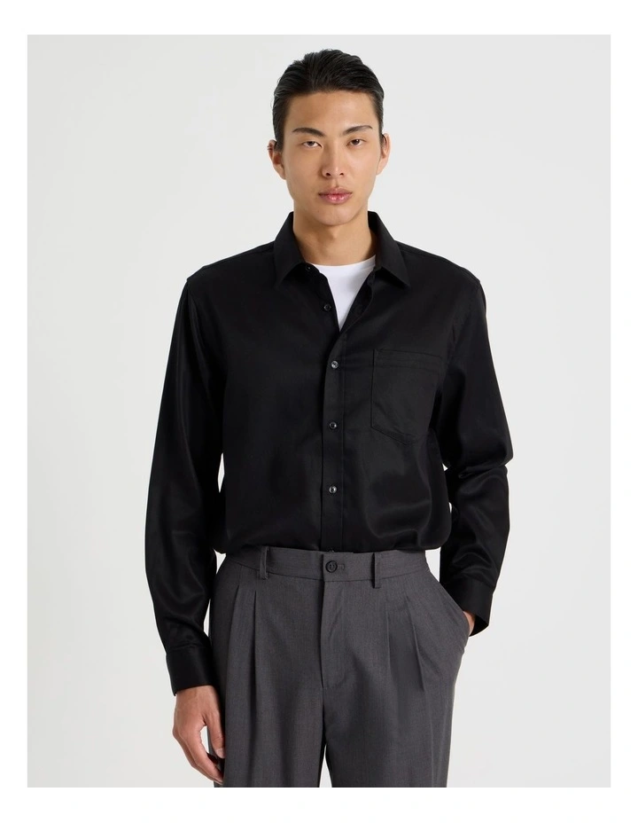 Long Sleeve With Chest Pocket Shirt in Black image 2