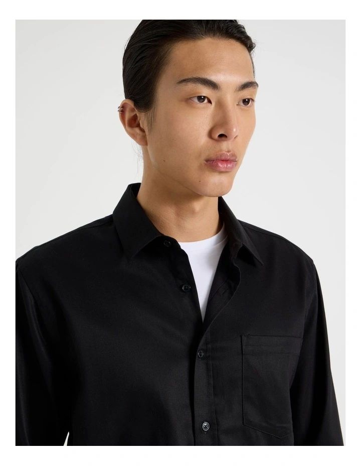Long Sleeve With Chest Pocket Shirt in Black image 3