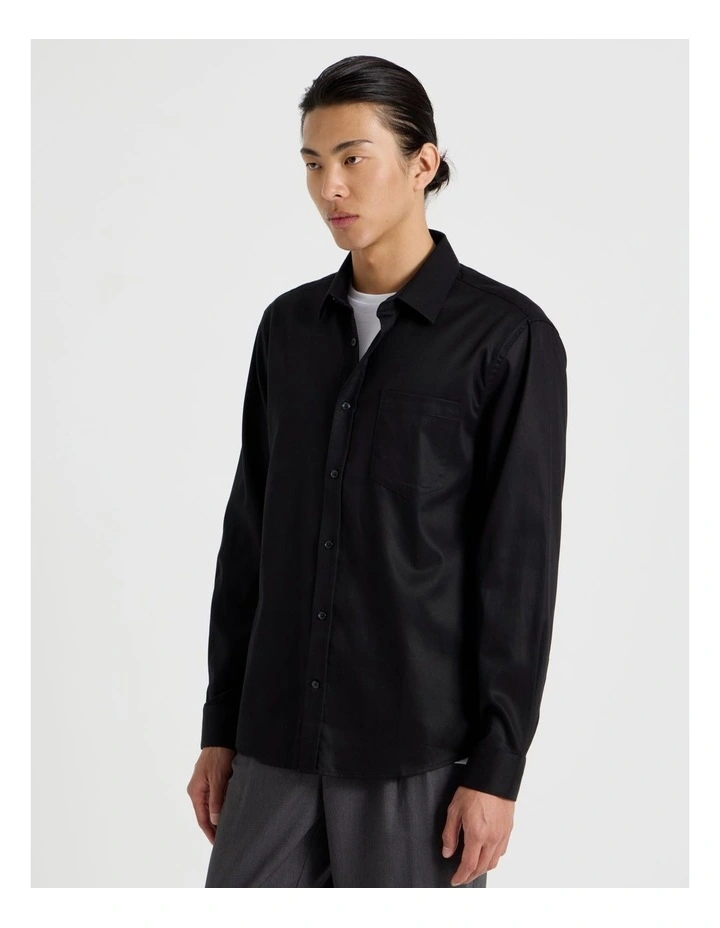 Long Sleeve With Chest Pocket Shirt in Black image 4