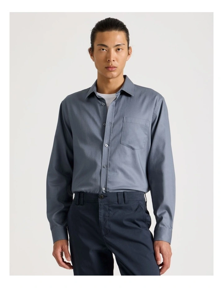 Long Sleeve With Chest Pocket Shirt in Blue image 1