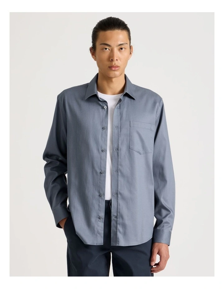 Long Sleeve With Chest Pocket Shirt in Blue image 2