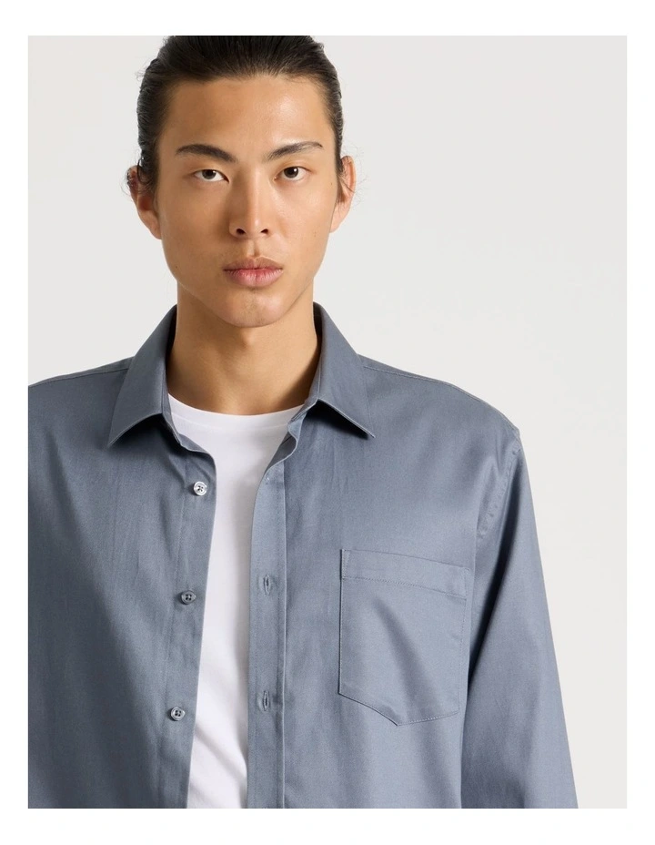Long Sleeve With Chest Pocket Shirt in Blue image 3