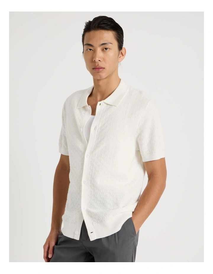Knit Short Sleeve Shirt in Ecru image 1