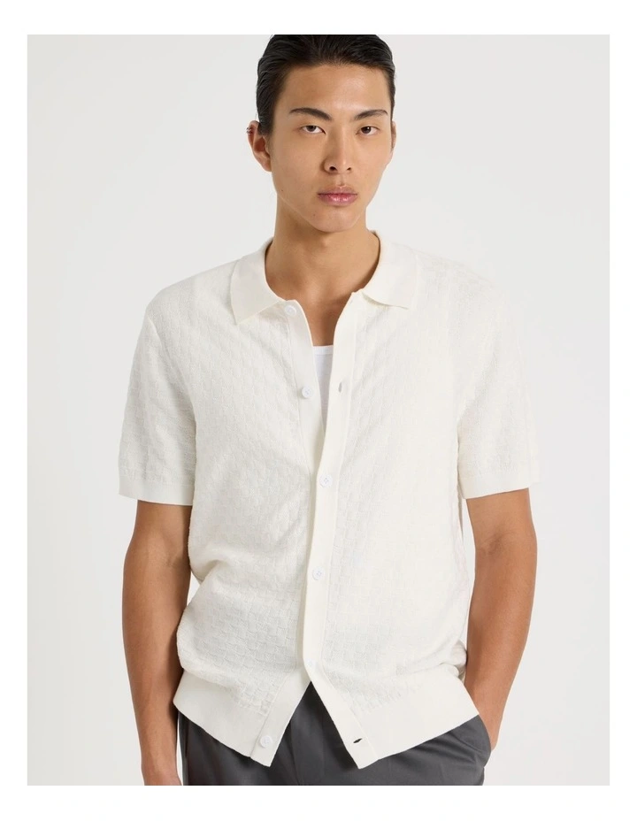 Knit Short Sleeve Shirt in Ecru image 2