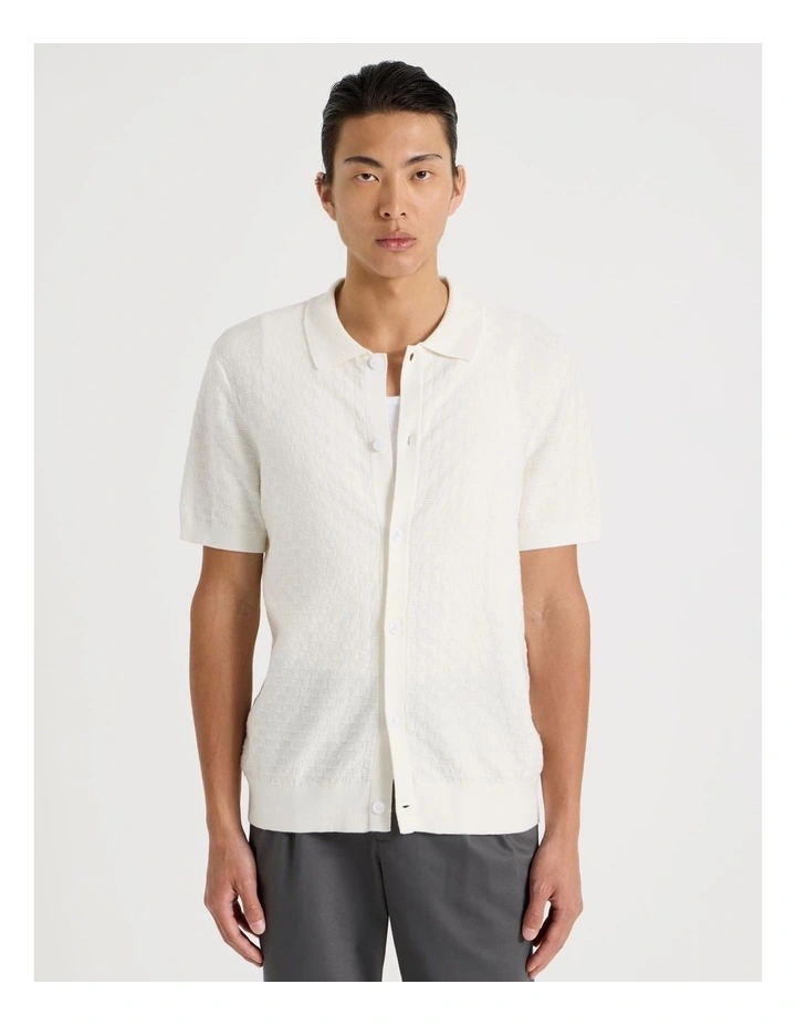 Knit Short Sleeve Shirt in Ecru image 5