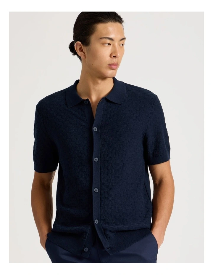 Knit Short Sleeve Shirt in Navy image 4
