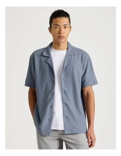 Relaxed Short Sleeve Textured Shirt in Blue