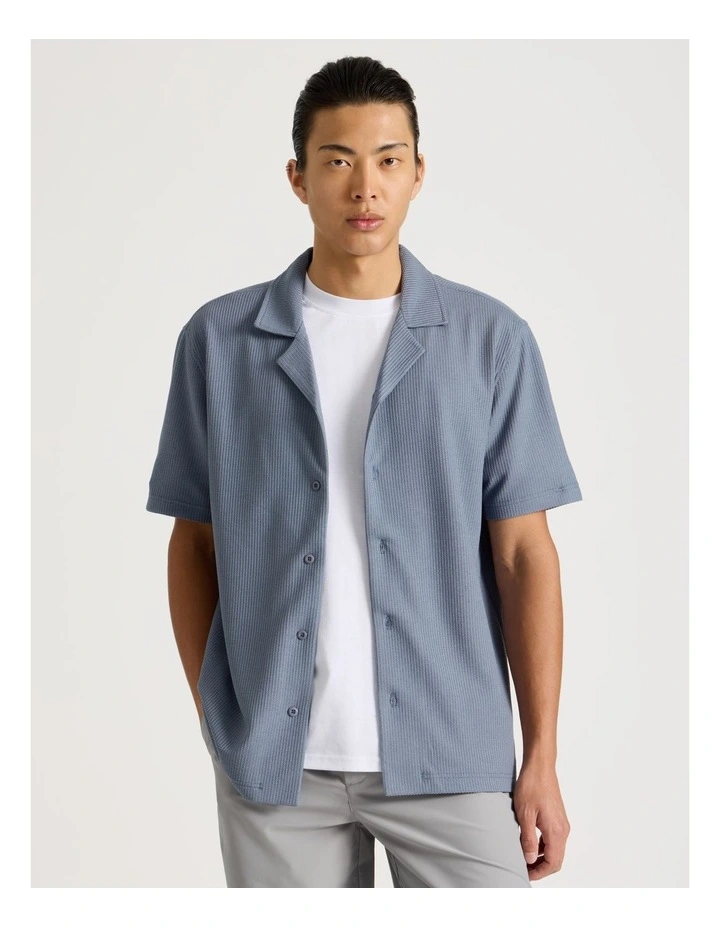 Relaxed Short Sleeve Textured Shirt in Blue image 1
