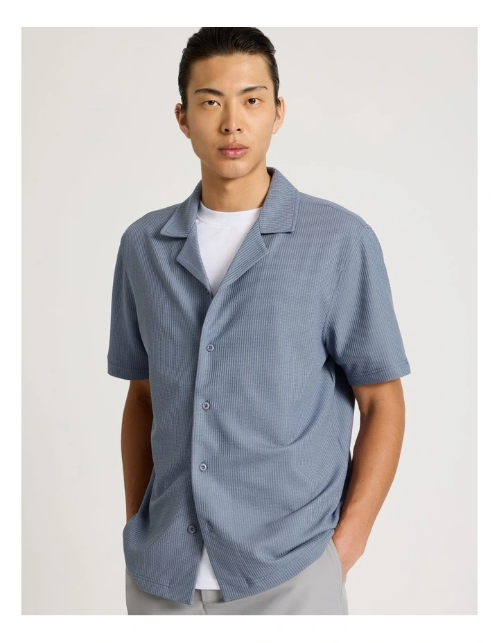 Relaxed Short Sleeve Textured Shirt in Blue image 4