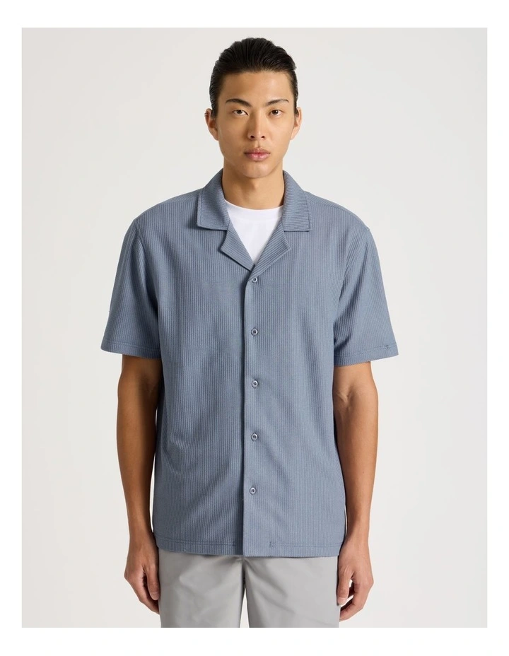 Relaxed Short Sleeve Textured Shirt in Blue image 5